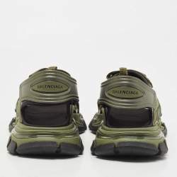 Pre Owned Balenciaga Green/Black Rubber and Faux Leather Velcro Strap Flat Sandals Size 45