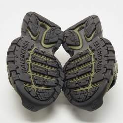 Pre Owned Balenciaga Green/Black Rubber and Faux Leather Velcro Strap Flat Sandals Size 45