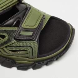 Pre Owned Balenciaga Green/Black Rubber and Faux Leather Velcro Strap Flat Sandals Size 45