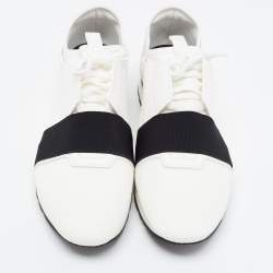 مملوكة مسبقًا Balenciaga White Leather and Mesh Race Runner Sneakers Size 44