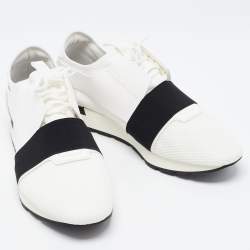 مملوكة مسبقًا Balenciaga White Leather and Mesh Race Runner Sneakers Size 44