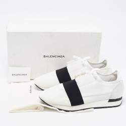 مملوكة مسبقًا Balenciaga White Leather and Mesh Race Runner Sneakers Size 44
