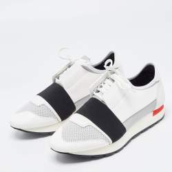  Balenciaga White/Grey Leather and Mesh Race Runner Sneakers Size 41