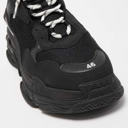 Pre Owned Balenciaga Black Mesh and Leather Triple S Sneakers Size 46