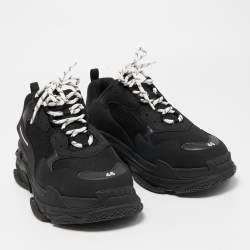 Pre Owned Balenciaga Black Mesh and Leather Triple S Sneakers Size 46