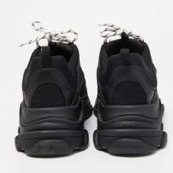 Pre Owned Balenciaga Black Mesh and Leather Triple S Sneakers Size 46