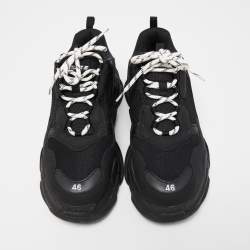 Pre Owned Balenciaga Black Mesh and Leather Triple S Sneakers Size 46