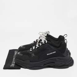 Pre Owned Balenciaga Black Mesh and Leather Triple S Sneakers Size 46