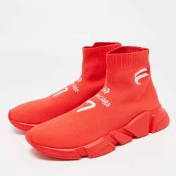 مملوكة مسبقًا Balenciaga Red Knit Fabric Speed LT Soccer Sneakers Size 42
