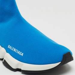 Pre Owned Balenciaga Blue Knit Fabric Speed Trainer Sneakers Size 41