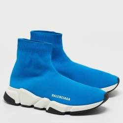 Pre Owned Balenciaga Blue Knit Fabric Speed Trainer Sneakers Size 41