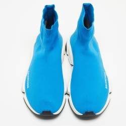 Pre Owned Balenciaga Blue Knit Fabric Speed Trainer Sneakers Size 41