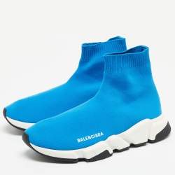 Pre Owned Balenciaga Blue Knit Fabric Speed Trainer Sneakers Size 41