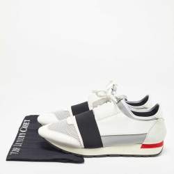 Balenciaga White/Black Leather and Mesh Race Runner Sneakers Size 44