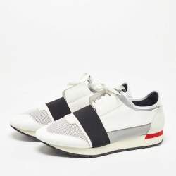 Balenciaga White/Black Leather and Mesh Race Runner Sneakers Size 44