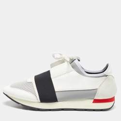 Balenciaga White/Black Leather and Mesh Race Runner Sneakers Size 44