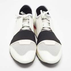 Balenciaga White/Black Leather and Mesh Race Runner Sneakers Size 44