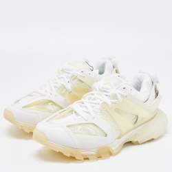 Balenciaga White Faux Leather and PVC Track Clear Sole Sneakers Size 42