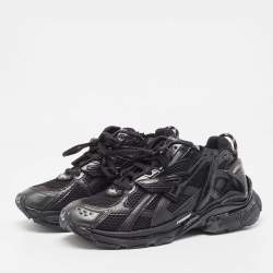 Pre Owned Balenciaga Black Mesh and Leather Runner Sneakers Size 41