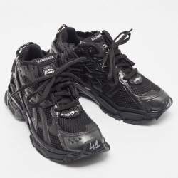 Pre Owned Balenciaga Black Mesh and Leather Runner Sneakers Size 41