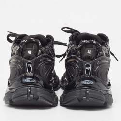 Pre Owned Balenciaga Black Mesh and Leather Runner Sneakers Size 41