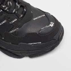 Balenciaga Black Faux Leather and Nubuck Allover Logo Triple S Sneakers Size 40