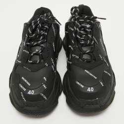 Balenciaga Black Faux Leather Allover Logo Triple S Sneakers Size 40