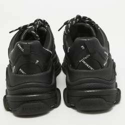 Balenciaga Black Faux Leather Allover Logo Triple S Sneakers Size 40