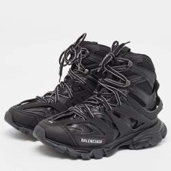 Balenciaga Black Mesh and Faux Leather Track High Top Sneakers Size 42