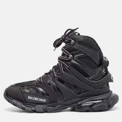 Balenciaga Black Mesh and Faux Leather Track High Top Sneakers Size 42