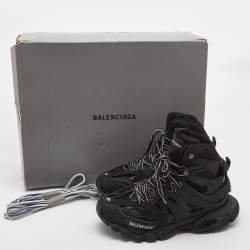 Pre Owned Balenciaga Black Mesh and Faux Leather Track Hike High Top Sneakers Size 40