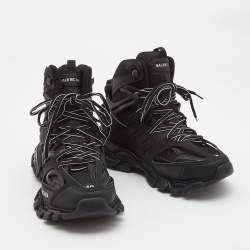 Pre Owned Balenciaga Black Mesh and Faux Leather Track Hike High Top Sneakers Size 40
