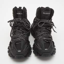 Pre Owned Balenciaga Black Mesh and Faux Leather Track Hike High Top Sneakers Size 40