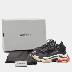 Balenciaga Black Faux Leather and Mesh Distressed Triple S Sneakers Size 40