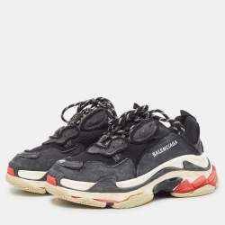 Balenciaga Black Faux Leather and Mesh Distressed Triple S Sneakers Size 40