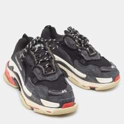 Balenciaga Black Faux Leather and Mesh Distressed Triple S Sneakers Size 40