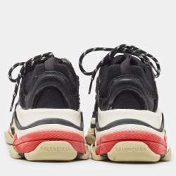 Balenciaga Black Faux Leather and Mesh Distressed Triple S Sneakers Size 40
