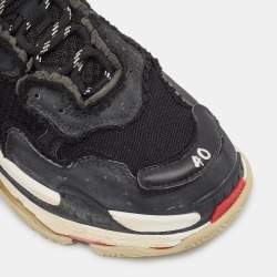 Balenciaga Black Faux Leather and Mesh Distressed Triple S Sneakers Size 40
