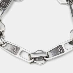 Balenciaga Silver Tone Zip Logo Motif Link Bracelet M