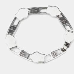 Balenciaga Silver Tone Zip Logo Motif Link Bracelet M