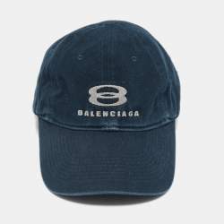 Balenciaga Blue Logo Embroidered Fabric Baseball Cap S