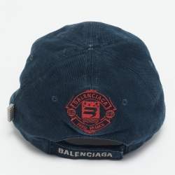 Balenciaga Blue Logo Embroidered Fabric Baseball Cap S