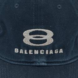 Balenciaga Blue Logo Embroidered Fabric Baseball Cap S