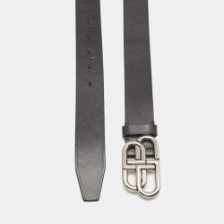 Pre Owned Balenciaga Black Leather BB Large Buckle Belt 80 CM