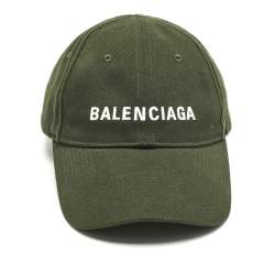 Pre Owned Balenciaga Green Logo Embroidered Cotton Baseball Cap L