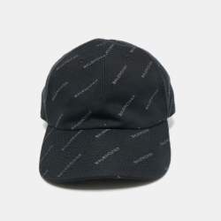 Pre Owned Balenciaga Black Logo All-Over Cotton Baseball Cap L