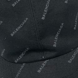Pre Owned Balenciaga Black Logo All-Over Cotton Baseball Cap L