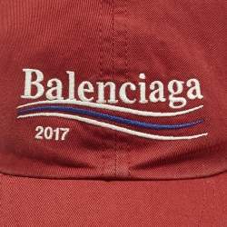 Pre Owned Balenciaga Red Campaign Embroidered Cotton Cap L