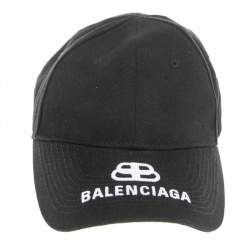 Pre Owned Balenciaga Black Cotton BB Baseball Cap L