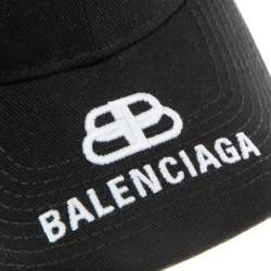 Pre Owned Balenciaga Black Cotton BB Baseball Cap L